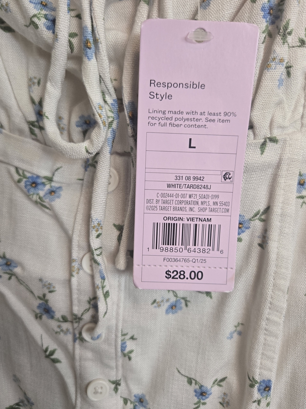 Target Wild Fable Women's White Floral Button-Front Nightgown, L